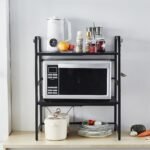 CARLA HOME 3-Tier Microwave Oven Rack with Adjustable Metal Kitchen Shelf Stand for Countertop Storage and 6 Hooks for Utensils - Image 2