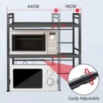CARLA HOME 3-Tier Microwave Oven Rack with Adjustable Metal Kitchen Shelf Stand for Countertop Storage and 6 Hooks for Utensils - Image 3