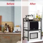 CARLA HOME 3-Tier Microwave Oven Rack with Adjustable Metal Kitchen Shelf Stand for Countertop Storage and 6 Hooks for Utensils - Image 5
