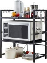 CARLA HOME 3-Tier Microwave Oven Rack with Adjustable Metal Kitchen Shelf Stand for Countertop Storage and 6 Hooks for Utensils - Image 8