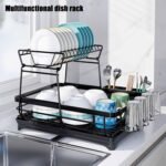 CARLA HOME 2-Tier Dish Drying Rack for Kitchen Counter with Drainboard, Utensil Holder, Cup Rack & Cutlery Organizer - Image 5