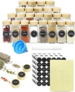 CARLA HOME 24 Glass Spice Jars with Bamboo Lids, Shaker Tops, 180 Spice Labels, White Pen & Funnel for Kitchen Organization, Spice Rack, Seasoning & Herb Storage