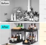 CARLA HOME 2 Pack Under Sink Organizer with Pull-Out Basket and Hooks for Bathroom & Kitchen - Image 5