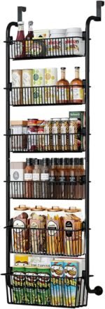 CARLA HOME 6-Tier Over the Door Organizer Heavy-Duty Metal Pantry Rack with Hanging Baskets for Home Kitchen Storage & Bathroom Door Organization (Black) - Image 9