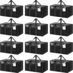 CARLA HOME 12-Pack Large Moving Storage Bags with Zippers & Handles with 95 Liters Capacity for Space Saving, Travel, Camping & Organization (Black)