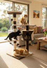 CARLA HOME 140cm Cat Tree for Indoor Cats with Plush Perch, Sisal Scratching Posts & Condo for Kittens & Adult Cats (Beige) - Image 2