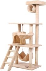 CARLA HOME 141cm Cat Tree Tower for Indoor Cats with Plush Perch, Ladder, Sisal Scratching Posts, Hammock & Condo for Kittens & Adult Cats (Beige) - Image 10