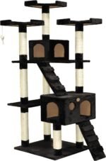 CARLA HOME 180cm Cat Tree Tower for Indoor Cats with Dual Condos, Plush Perches, Sisal Scratching Posts & Ramps for Kittens & Adult Cats (Black) - Image 10