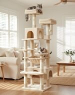 CARLA HOME 180cm Cat Tree Tower for Indoor Cats with Plush Perches, Dual Condos, Natural Sisal Scratching Posts & Ramps for Kittens & Adult Cats (Beige) - Image 2