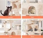 CARLA HOME 134cm Cat Tree Tower for Indoor Cats with Plush Perches, Dual Condos, Natural Sisal Scratching Posts & Ramp for Kittens & Adult Cats (Beige) - Image 6