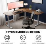 FORTIA Corner Standing Desk, 160x140cm, 72-118cm Sit to Stand Up Electric Height Adjustable, Walnut Style Desktop/Silver Frame - Image 5