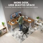 FORTIA Corner Standing Desk, 160x140cm, 72-118cm Sit to Stand Up Electric Height Adjustable, Walnut Style Desktop/Silver Frame - Image 6