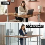FORTIA Corner Standing Desk, 160x140cm, 72-118cm Sit to Stand Up Electric Height Adjustable, Walnut Style Desktop/Silver Frame - Image 8
