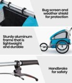Tag-along Kids Bike Trailer Child Bicycle Pram Stroller Children Jogger Blue - Image 8