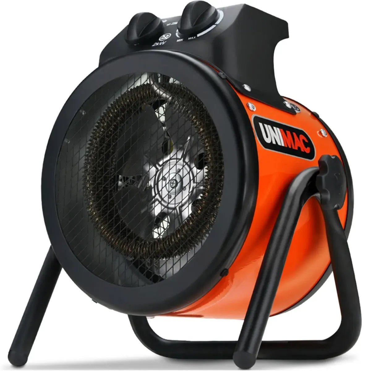 V219-HEACHTUM4XCA-00 UNIMAC 2kW Industrial Electric Space Fan Heater, Tilt Angle, Fast Heating, 2 Heat Settings, Portable for Workshop and Garage Use - Image 1