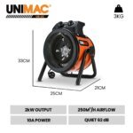 UNIMAC 2kW Industrial Electric Space Fan Heater, Tilt Angle, Fast Heating, 2 Heat Settings, Portable for Workshop and Garage Use - Image 2