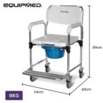 Equipmed Commode Shower Chair, Over Toilet or Bedside 136kg Capacity Aluminium frame with Wheels, White/Blue - Image 2
