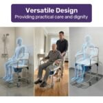 Equipmed Commode Shower Chair, Over Toilet or Bedside 136kg Capacity Aluminium frame with Wheels, White/Blue - Image 4