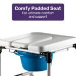 Equipmed Commode Shower Chair, Over Toilet or Bedside 136kg Capacity Aluminium frame with Wheels, White/Blue - Image 5