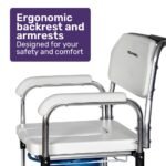 Equipmed Commode Shower Chair, Over Toilet or Bedside 136kg Capacity Aluminium frame with Wheels, White/Blue - Image 6