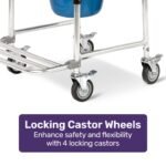 Equipmed Commode Shower Chair, Over Toilet or Bedside 136kg Capacity Aluminium frame with Wheels, White/Blue - Image 7