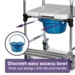 Equipmed Commode Shower Chair, Over Toilet or Bedside 136kg Capacity Aluminium frame with Wheels, White/Blue - Image 9