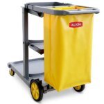 AUCH Janitor Cleaning Trolley, Housekeeping Cart, 3 Shelves, Tool Storage Clamp, Wet Sign Hook, Quiet Wheels, Grey