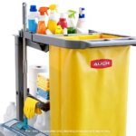 AUCH Janitor Cleaning Trolley, Housekeeping Cart, 3 Shelves, Tool Storage Clamp, Wet Sign Hook, Quiet Wheels, Grey - Image 3