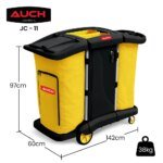 AUCH Double Bag Janitor Cleaning Trolley, Housekeeping Cart, Lockable Cabinet with Storage Tubs, Quiet Wheels, Black - Image 2