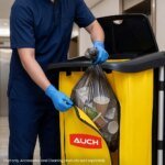 AUCH Double Bag Janitor Cleaning Trolley, Housekeeping Cart, Lockable Cabinet with Storage Tubs, Quiet Wheels, Black - Image 4