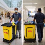 AUCH Double Bag Janitor Cleaning Trolley, Housekeeping Cart, Lockable Cabinet with Storage Tubs, Quiet Wheels, Black - Image 5