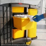 AUCH Double Bag Janitor Cleaning Trolley, Housekeeping Cart, Lockable Cabinet with Storage Tubs, Quiet Wheels, Black - Image 6