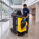 AUCH Double Bag Janitor Cleaning Trolley, Housekeeping Cart, Lockable Cabinet with Storage Tubs, Quiet Wheels, Black - Image 3