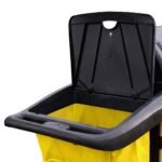 AUCH Double Bag Janitor Cleaning Trolley, Housekeeping Cart, Lockable Cabinet with Storage Tubs, Quiet Wheels, Black - Image 7