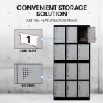 FORTIA 12-Door Metal Storage Locker Cabinet Gym Office Lockers Compartment, Black & Light Grey - Image 9