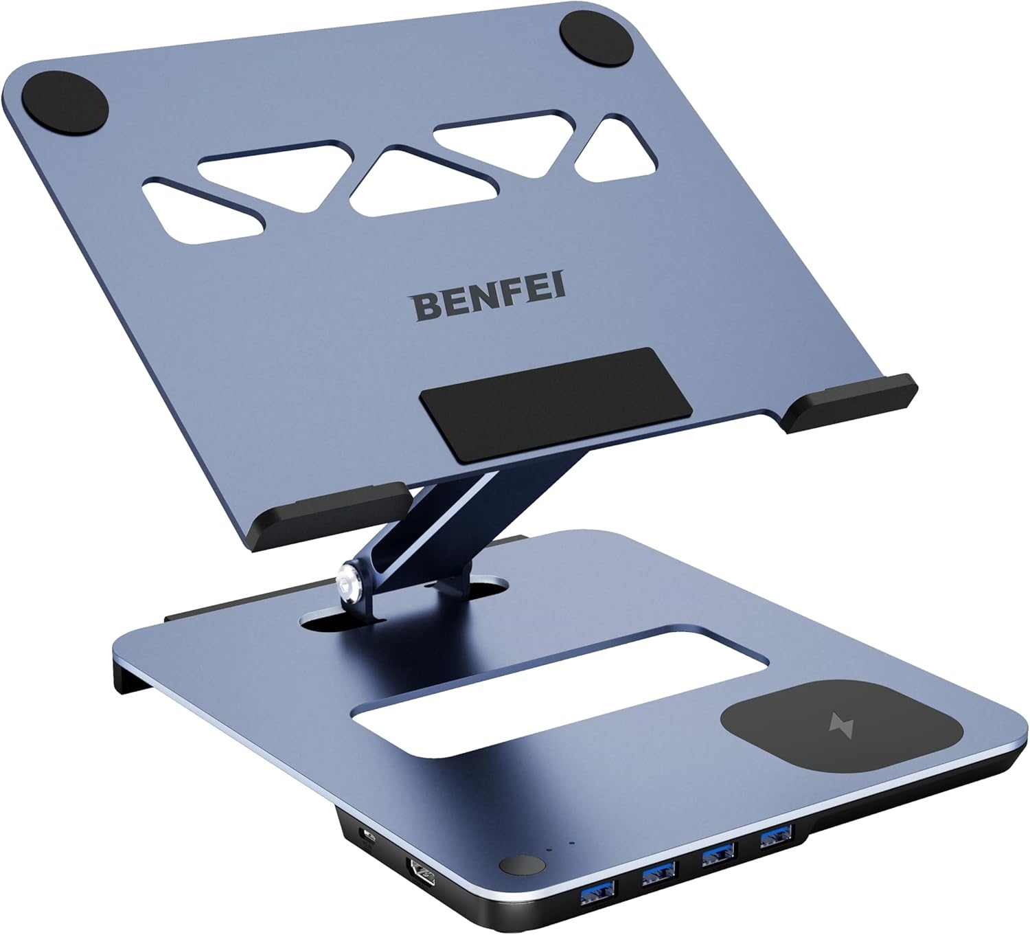 V28-ELEBEN366GY-202601191136-00 BENFEI 000366GY Laptop Stand with USB C Hub, Multi Function With USB and KVM Switch and 15W Wireless Charger - Image 1