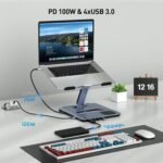 BENFEI 000366GY Laptop Stand with USB C Hub, Multi Function With USB and KVM Switch and 15W Wireless Charger - Image 3