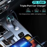 CHOETECH TC0011 130W 3 Ports (Dual USB-C Port PD3.0 + USB-A Port) Fast Car Charger - Image 3