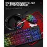 T-Wolf TF400 4-pcs Rainbow Keyboard/Mouse/Headphone/Mouse Pad Kit Set - Image 2