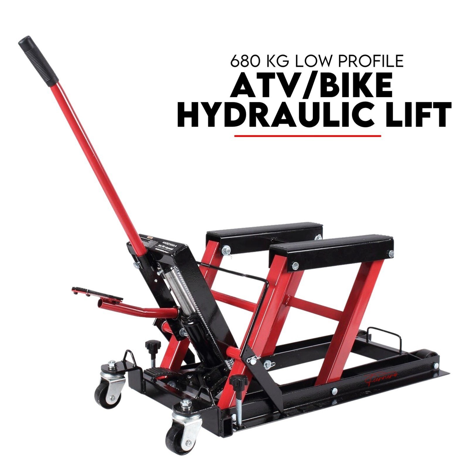 V379-ATVBIKELIF-202603171025-00 Low Profile Motorcycle ATV 680kg Motorbike Hydraulic Jack Stand Tie Down - Image 1
