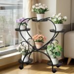 6 Potted Heart-shaped Metal Tall Plant Stand Rolling Garden Cart Flower Racks AU - Image 2
