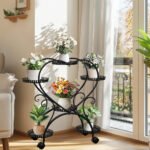 6 Potted Heart-shaped Metal Tall Plant Stand Rolling Garden Cart Flower Racks AU - Image 3