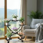 6 Potted Heart-shaped Metal Tall Plant Stand Rolling Garden Cart Flower Racks AU - Image 7