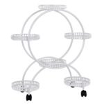 Fin White Metal Plant Stand 6-Potted Flower Pot Holder W Wheels 4 Tier Display Shelf