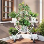Fin White Metal Plant Stand 6-Potted Flower Pot Holder W Wheels 4 Tier Display Shelf - Image 7