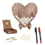 Wedding Guest Book Alternative with Stand+Storage Box+88PCS Wooden Hearts+Pens