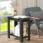 Rustic 2 Tier Side Table Open Accent Table Bedside Storage Slim Coffee End Table - Image 4
