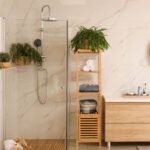 Large Bathroom Floor Cabinet Bamboo Storage Cupboard Living Room w/ Hook & Shelf - Image 5