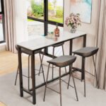 Xxl Marble Kitchen Bar Table Counter Breakfast Dining Table W/ Thicken Metal Leg