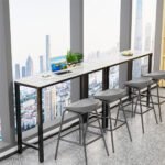 Xxl Marble Kitchen Bar Table Counter Breakfast Dining Table W/ Thicken Metal Leg - Image 3